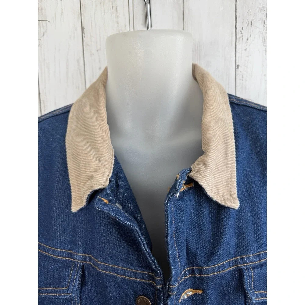 Vintage Authentic Wrangler Western Denim Jacket With Corduroy Collar XL Fleece